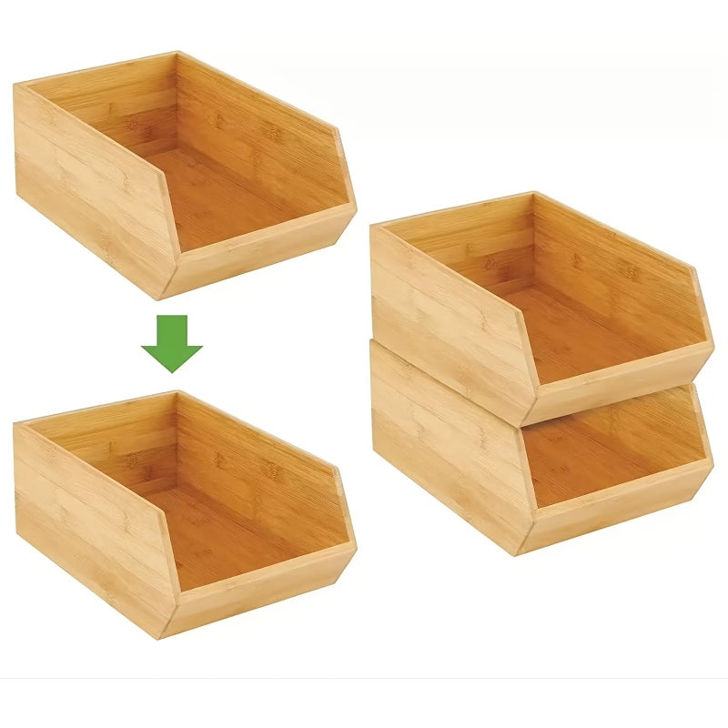 Bamboo Storage Boxes, Stackable Storage Boxes, Kitchen Storage Boxes, Desktop Storage Boxes, Storage Containers, Suitable for Organizing Clutter in the Kitchen, Office, and Bedroom, Convenient for Storage. - Image 5