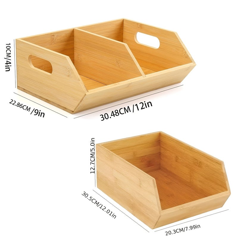 Bamboo Storage Boxes, Stackable Storage Boxes, Kitchen Storage Boxes, Desktop Storage Boxes, Storage Containers, Suitable for Organizing Clutter in the Kitchen, Office, and Bedroom, Convenient for Storage. - Image 3
