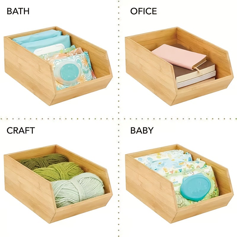 Bamboo Storage Boxes, Stackable Storage Boxes, Kitchen Storage Boxes, Desktop Storage Boxes, Storage Containers, Suitable for Organizing Clutter in the Kitchen, Office, and Bedroom, Convenient for Storage. - Image 2