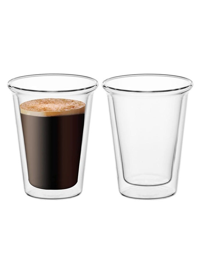 BLACKSTONE 180ml Set of 2 Borosilicate Double Wall Glass Cups for Coffee and Tea, Clear Heat Resistant Insulated DG880 Espresso Tumblers for Hot and Cold Drinks - Image 1