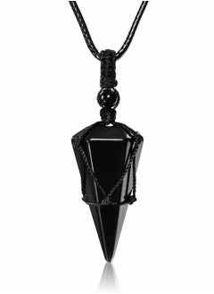Healing Crystal Pendant Necklace Hexagonal Stone Pointed Gemstone Necklace for Men Women for Healing Reiki Chakra Pendulum Pendant with Adjustable Cord