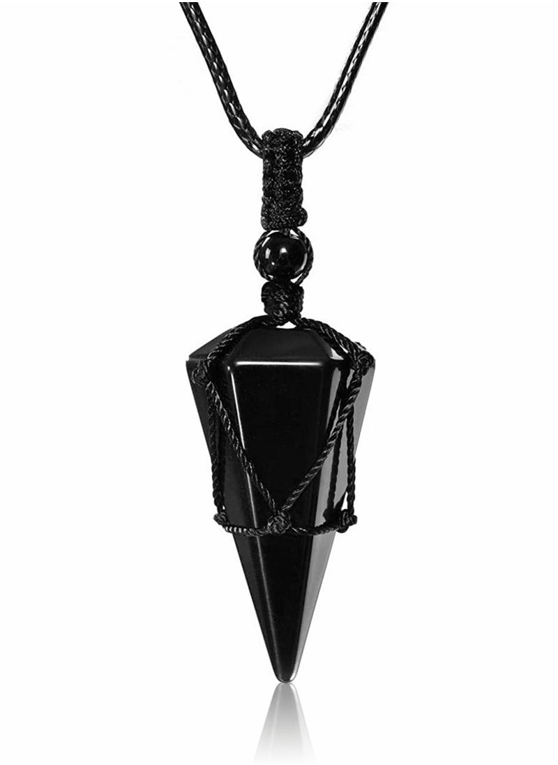 SYOSI - Healing Crystal Pendant Necklace Hexagonal Stone Pointed Gemstone Necklace for Men Women for Healing Reiki Chakra Pendulum Pendant with Adjustable Cord - Image 1