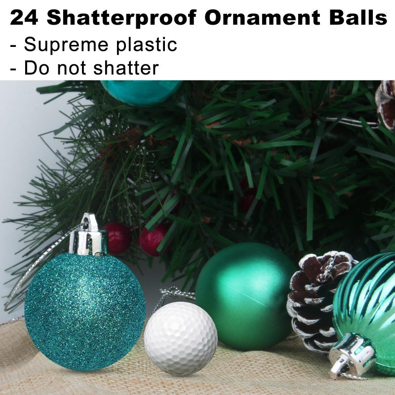 GameXcel Teal 2.5" Christmas Balls Christmas Tree Decoration Ornaments Shatterproof Hanging Balls for Birthday Halloween Holiday Wedding Decorations Set of 24pcs - Image 3