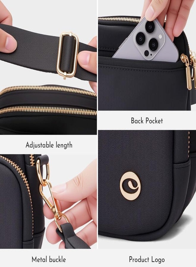 Caitina Wristlet Wallets for Women Nylon Crossbody Bum Bag with 4 Zippers Checkered Wristlet Purse with Adjustable Strap Brown Leopard - Image 4
