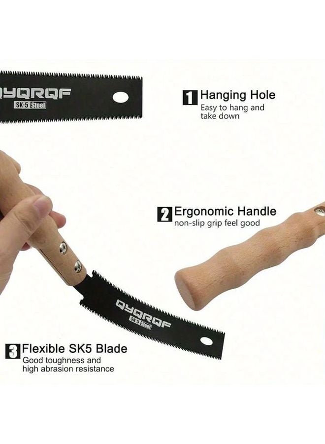 Black And Beige Japanese SK5 Steel Hand Saw 6 Inch Double Edged 15 17 TPI Non Electric Flush Cut Saw With Ergonomic Wooden Handle For Woodworking DIY - Image 4