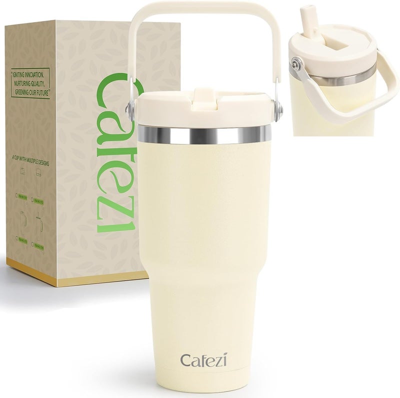 Cafezi 30 oz Tumbler with Handle, Vacuum Insulated Tumblers with Flip Straw and Top Handle, Reusable Insulated Cup for Home, Outdoors, Leakproof, Fits in Cup Holder, Cold for 30 Hours - Image 1