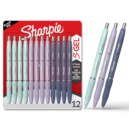 Sharpie SGel Gel Pens Medium Point 07mm Assorted Fashion Barrels Black Ink 12 Count Office Teacher School Supplies - Image 1