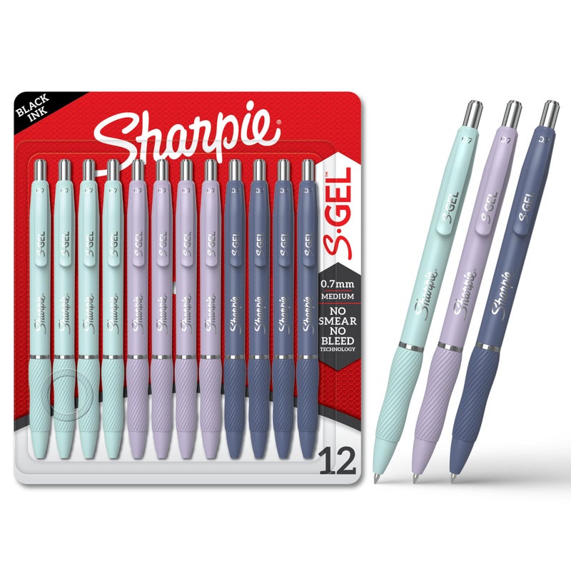 Sharpie SGel Gel Pens Medium Point 07mm Assorted Fashion Barrels Black Ink 12 Count Office Teacher School Supplies - Image 2