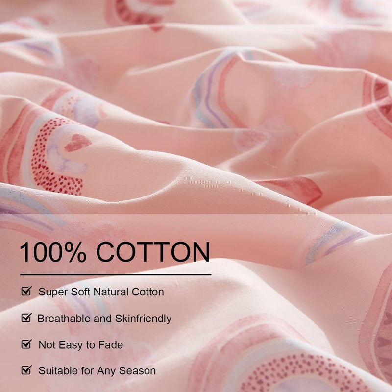 Ivellow Twin Duvet Cover Bed Set 100% Cotton Rainbow Pink for Girls Cute Kawaii Bedding Set 3 Pcs Ultra Soft Breathable Toddler Teen Kids Patterned Cartoon Comforter Cover. - Image 5