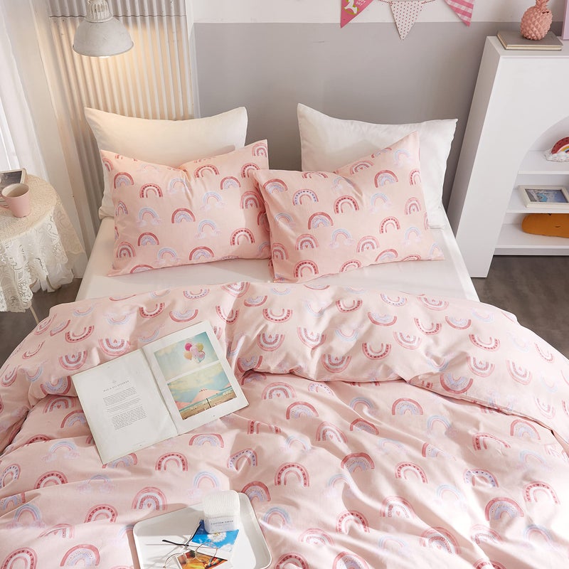 Ivellow Twin Duvet Cover Bed Set 100% Cotton Rainbow Pink for Girls Cute Kawaii Bedding Set 3 Pcs Ultra Soft Breathable Toddler Teen Kids Patterned Cartoon Comforter Cover. - Image 4