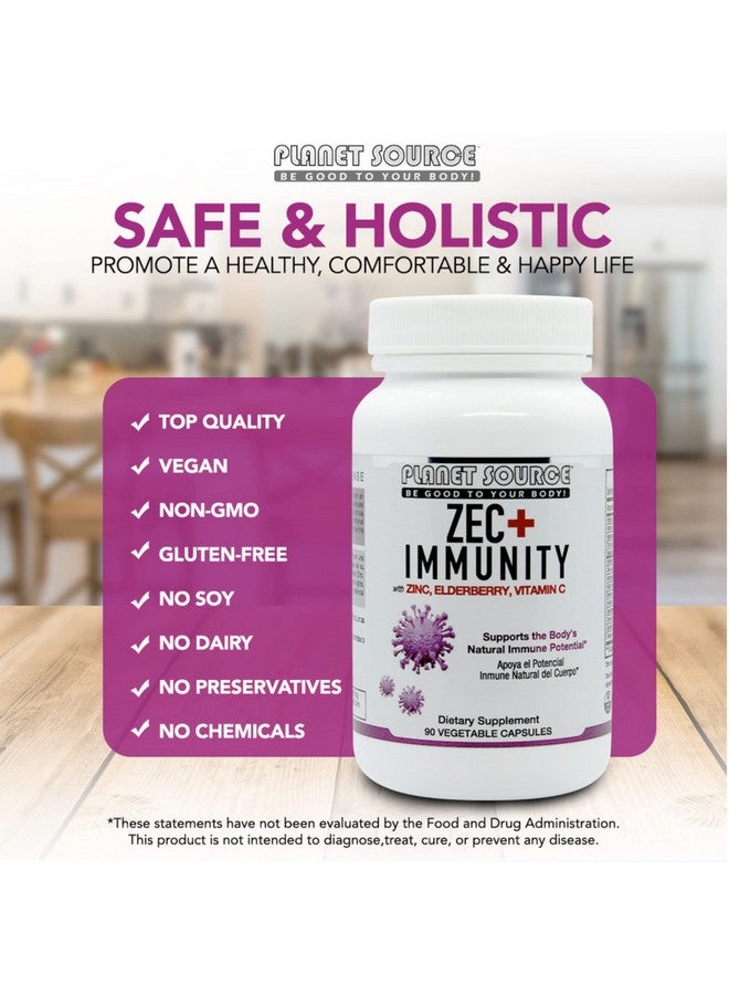Planet Source Zec+ Immunity Adult Vitamins With Zinc Elderberry And Vitamin C Natural Elderberry Immune Support Supplement For Healthy Living 90 Count Veggie Capsules - Image 3