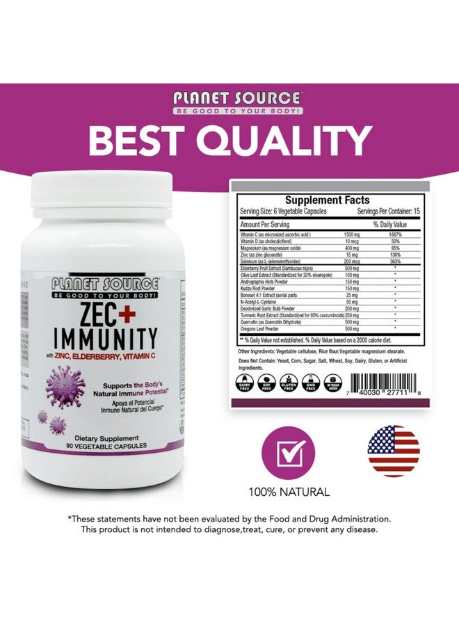 Planet Source Zec+ Immunity Adult Vitamins With Zinc Elderberry And Vitamin C Natural Elderberry Immune Support Supplement For Healthy Living 90 Count Veggie Capsules - Image 4