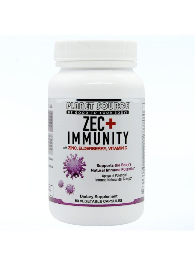 Planet Source Zec+ Immunity Adult Vitamins With Zinc Elderberry And Vitamin C Natural Elderberry Immune Support Supplement For Healthy Living 90 Count Veggie Capsules - Image 1