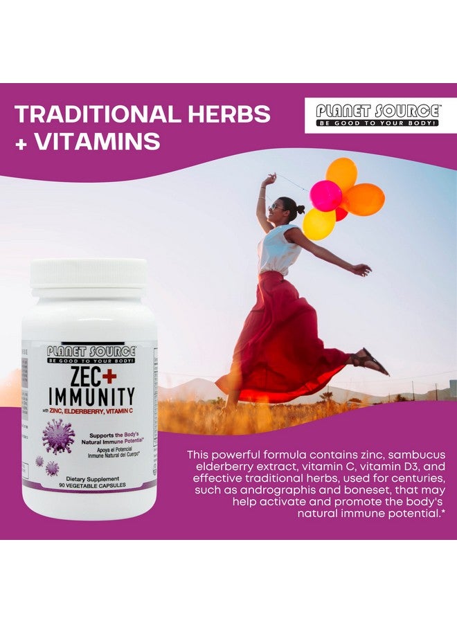 Planet Source Zec+ Immunity Adult Vitamins With Zinc Elderberry And Vitamin C Natural Elderberry Immune Support Supplement For Healthy Living 90 Count Veggie Capsules - Image 5