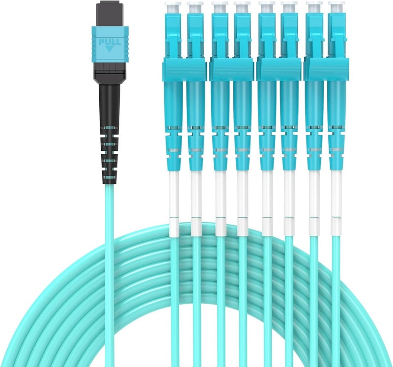 Fiberfix كابل تفكيك 8M MPO/MTP إلى 8 x LC (4 مزدوج) 8 خيوط، QSFP 40GBase-SR4، كابل ألياف بصرية OM3 Fanout - أكوا، 3 أمتار - Image 1