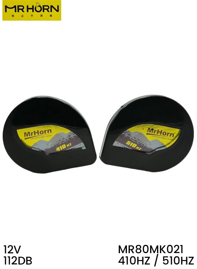 MRHORN MR80MK021 Dual Tone Electric Car Horn 12V 112dB 410Hz 510Hz Slender Snail Horn Pair, Adjustable Volume, Universal Replacement for Car SUV Pickup Van Truck Bus Motorcycle - Image 1