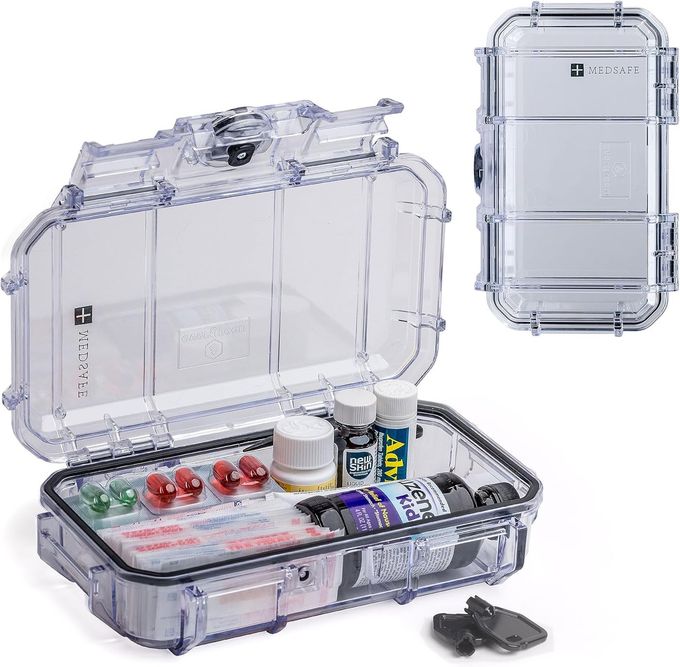 EVERGREEN X Seahorse 56 Medication Lock Box Medium, First Aid Kit, Childproof, Empty Lockable Medicine Box to Store Medications, Diabetic Supplies, Needles. NO SUPPLIES INCLUDED (Clear + MedSafe) - Image 5