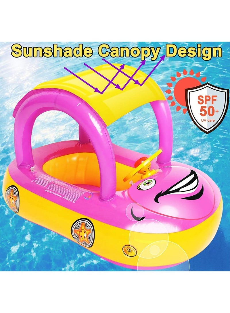 LEFAFA Baby Swimming Float, Car Inflatable Baby Float Ring with Canopy for Toddler Infant Boys Girls Pool Floaties Cute Boat Summer Beach Outdoor Play - Image 2