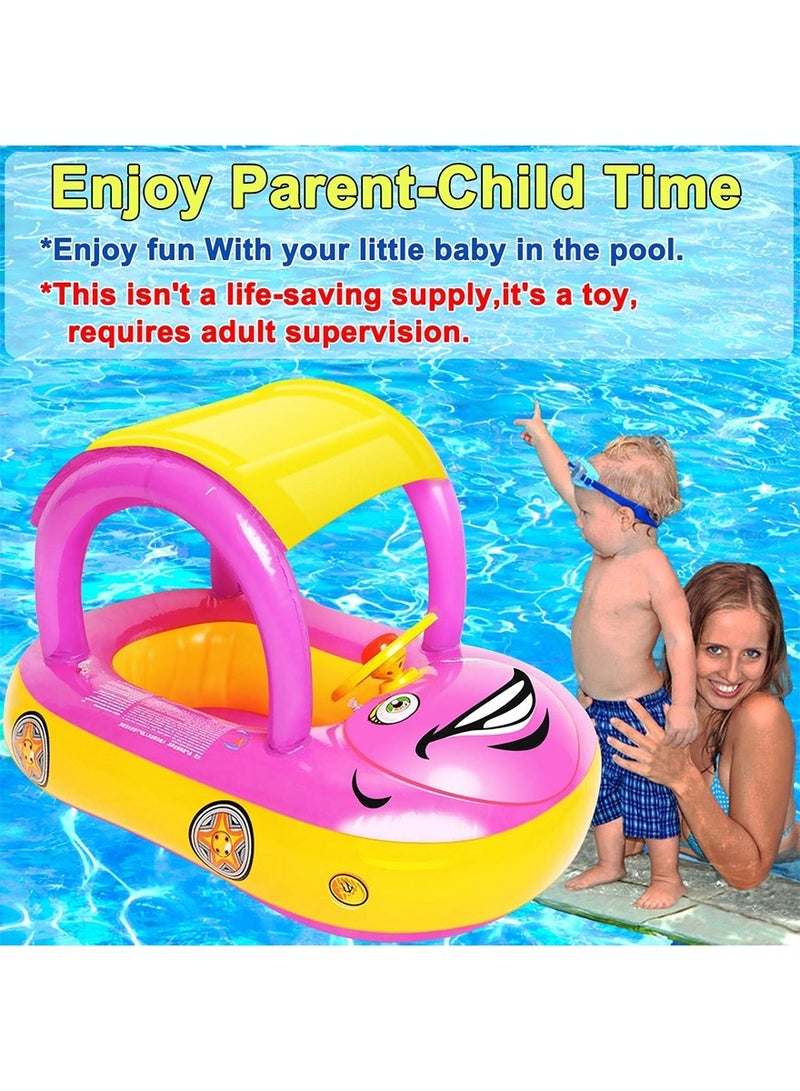 LEFAFA Baby Swimming Float, Car Inflatable Baby Float Ring with Canopy for Toddler Infant Boys Girls Pool Floaties Cute Boat Summer Beach Outdoor Play - Image 4
