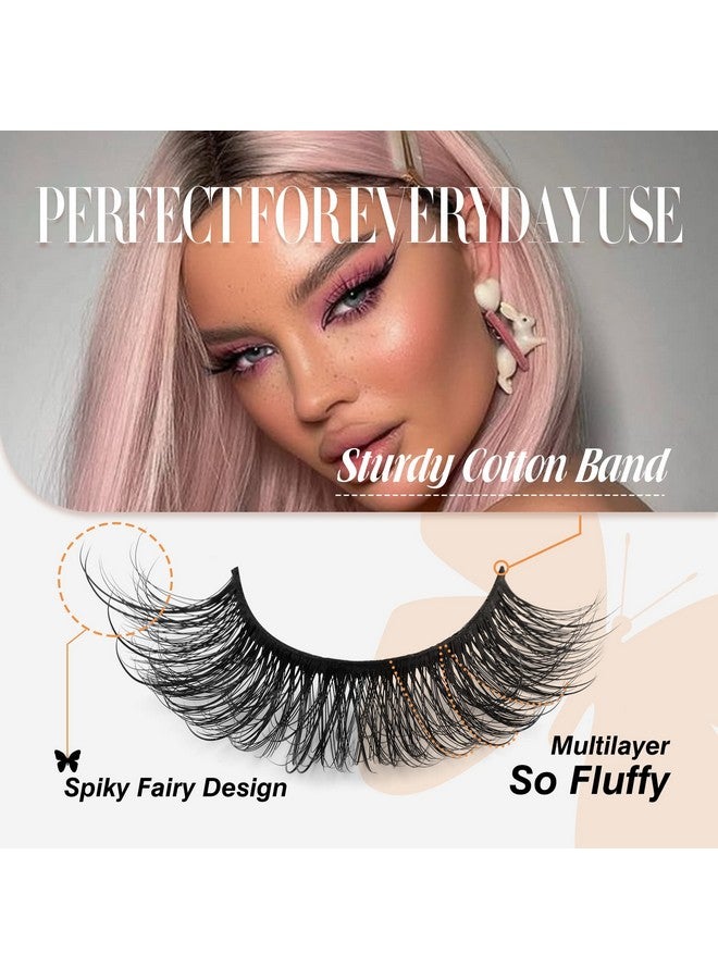 JIMIRE Faux Mink Lashes Wispy Fairy Strip Lashes Full Fluffy False Eyelashes Cat Eye Pestañas 5D Multilayer Spiky Butterfly 15Mm Volume Fake Lashes 8 Pairs Pack - Image 3