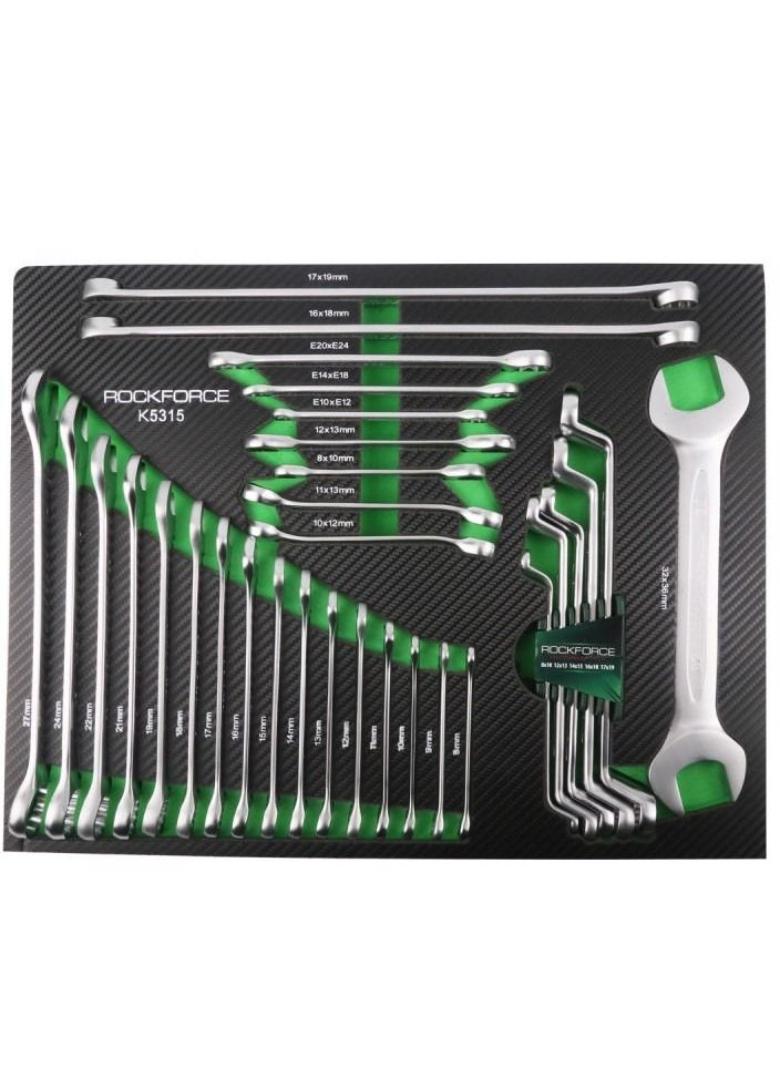 ROCKFORCE - ROCKFORCE Offset Double Ring Spanner Box End Wrench Set 31 Pieces in a Tray - Image 1