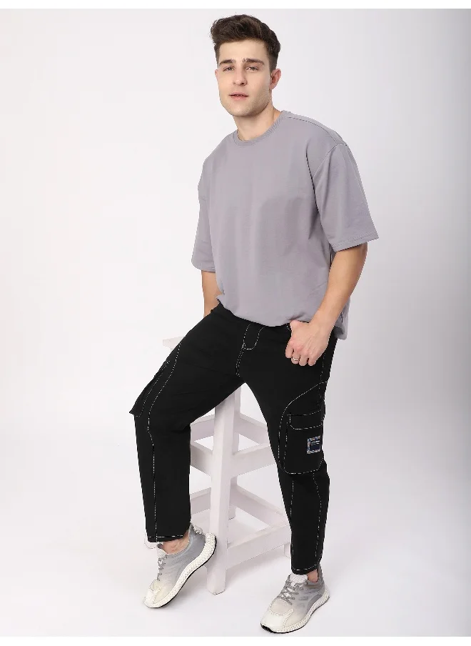 Beyoung Black Cut And Sew Contrast Stitch Cargo Pants