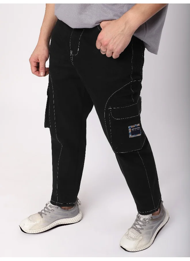 Beyoung Black Cut And Sew Contrast Stitch Cargo Pants