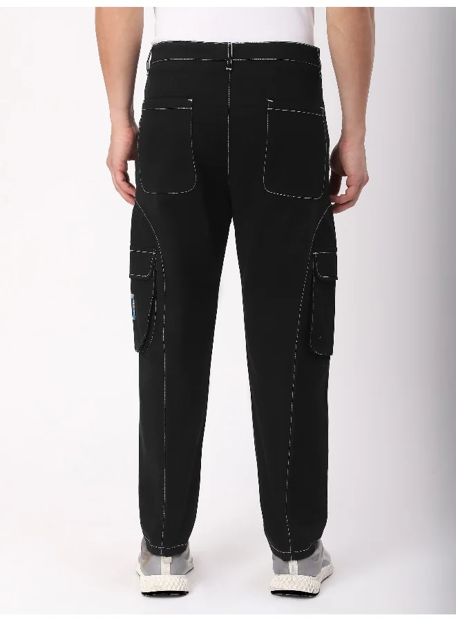 Beyoung Black Cut And Sew Contrast Stitch Cargo Pants