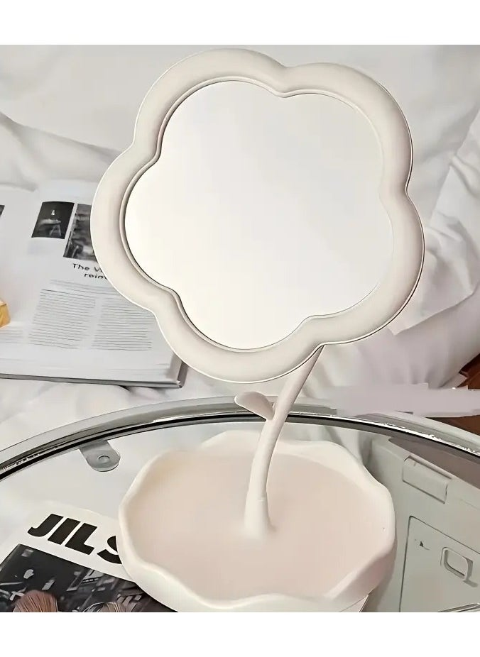 Rozino 1pc Sunflower-Shaped Makeup Mirror with Storage Tray - HD Vanity Mirror, Cute Floral Design for Room Decor, Ideal for Cosmetics & Skincare Products Display, Desk Vanity Mirror|Decorative Mirror|Portable Mirror, Makeup Vanity Desk  - Image 1