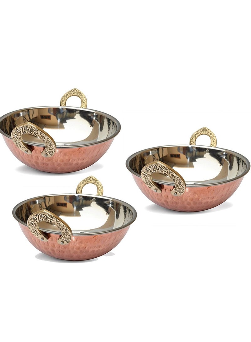 Royal Heritage Handcrafted Authentic Indian Copper Kadhai Pan 3 Pieces Sizes  20 cm 18 cm 16 cm - Image 1