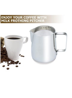 MJZ 350ml Milk Frothing Pitcher Jug Coffee Spoons Frother Steamer Cup Foam Making - Suitable For Espresso Pitcher - Latte Art Chai Cappuccino Hot Chocolate - Stainless Steel  - Image 3