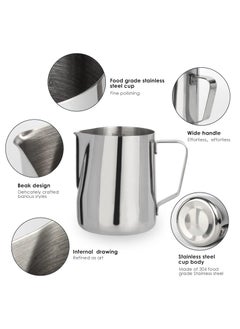 MJZ 350ml Milk Frothing Pitcher Jug Coffee Spoons Frother Steamer Cup Foam Making - Suitable For Espresso Pitcher - Latte Art Chai Cappuccino Hot Chocolate - Stainless Steel  - Image 4