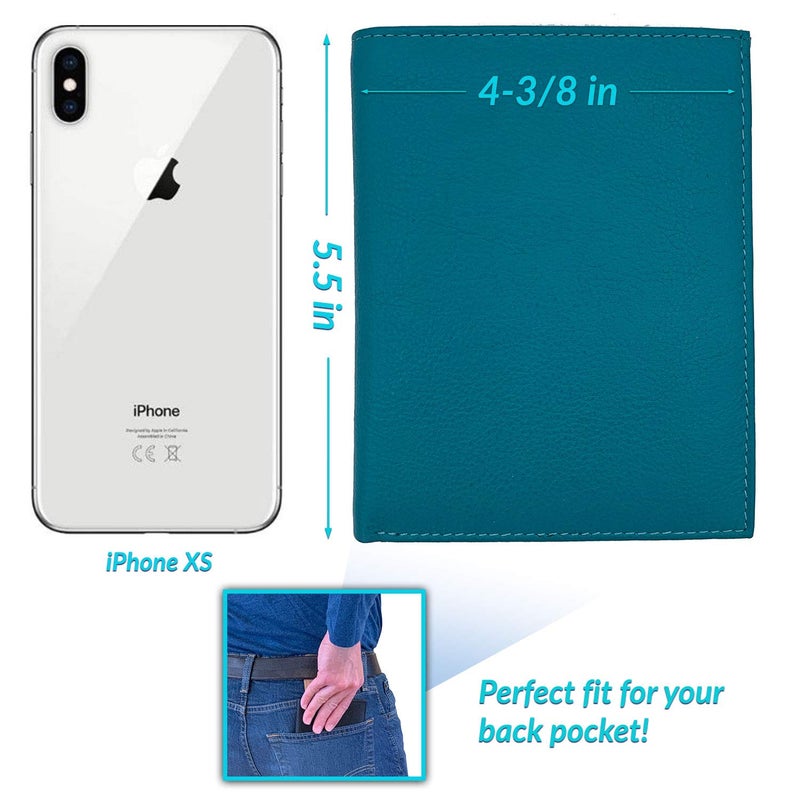 123 Cheap Checks Teal RFID Genuine Leather Passport Wallet - Image 4
