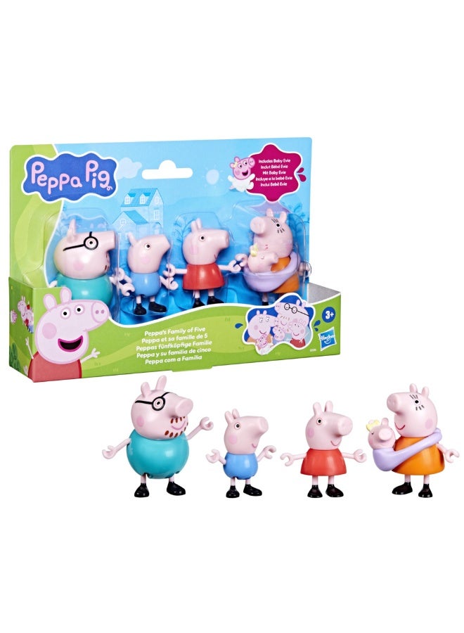 Peppa Pig Peppa's Family of Five with Baby Evie, Poseable Figures Hold Hands, Preschool Toys for Girls and Boys 3 and Up - Image 1