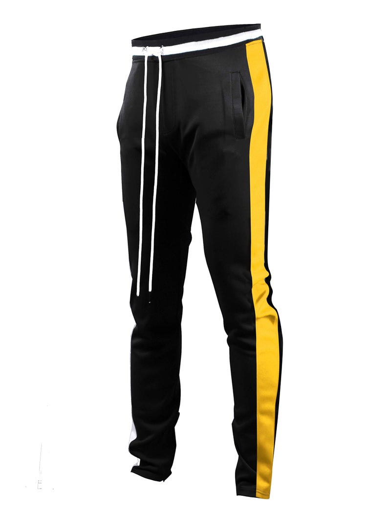 SCREENSHOT Men's Athletic Fitness Slim Fit Workout Track Pants BASIC S41700-Black/Yellow-Medium - Image 1