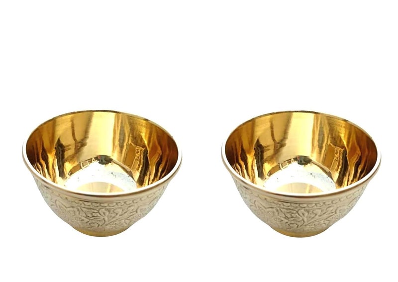 Stotram Pure Brass Embossed Flower Design Sign Katori Bowl vati for Home and Kitchen Pooja Dessert Design Decorative Bowl Hotelware Volume 150 mlSet of 2 - Image 5