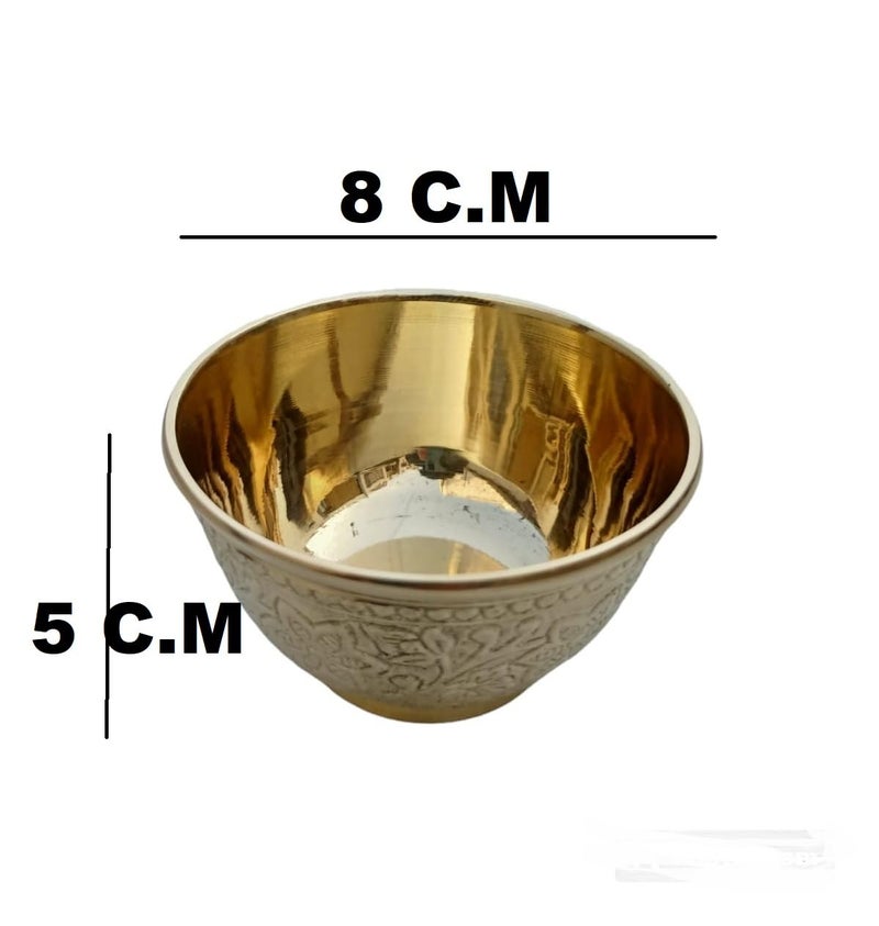 Stotram Pure Brass Embossed Flower Design Sign Katori Bowl vati for Home and Kitchen Pooja Dessert Design Decorative Bowl Hotelware Volume 150 mlSet of 2 - Image 3