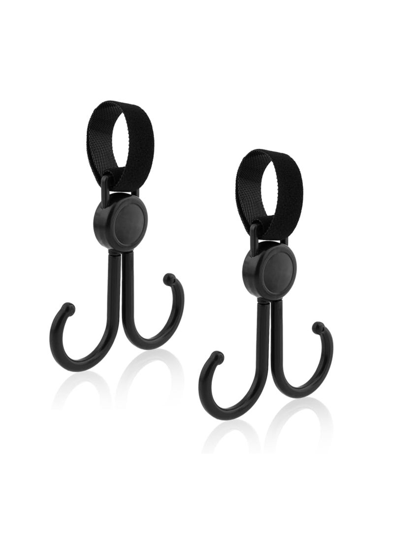 Sunveno 360° Rotatable and Adjustable Velcro Strap Universal Multipurpose Stroller Hooks (2Pcs) - Black - Image 1