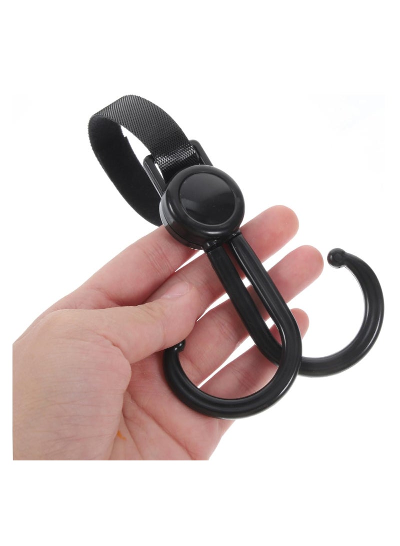 Sunveno 360° Rotatable and Adjustable Velcro Strap Universal Multipurpose Stroller Hooks (2Pcs) - Black - Image 3