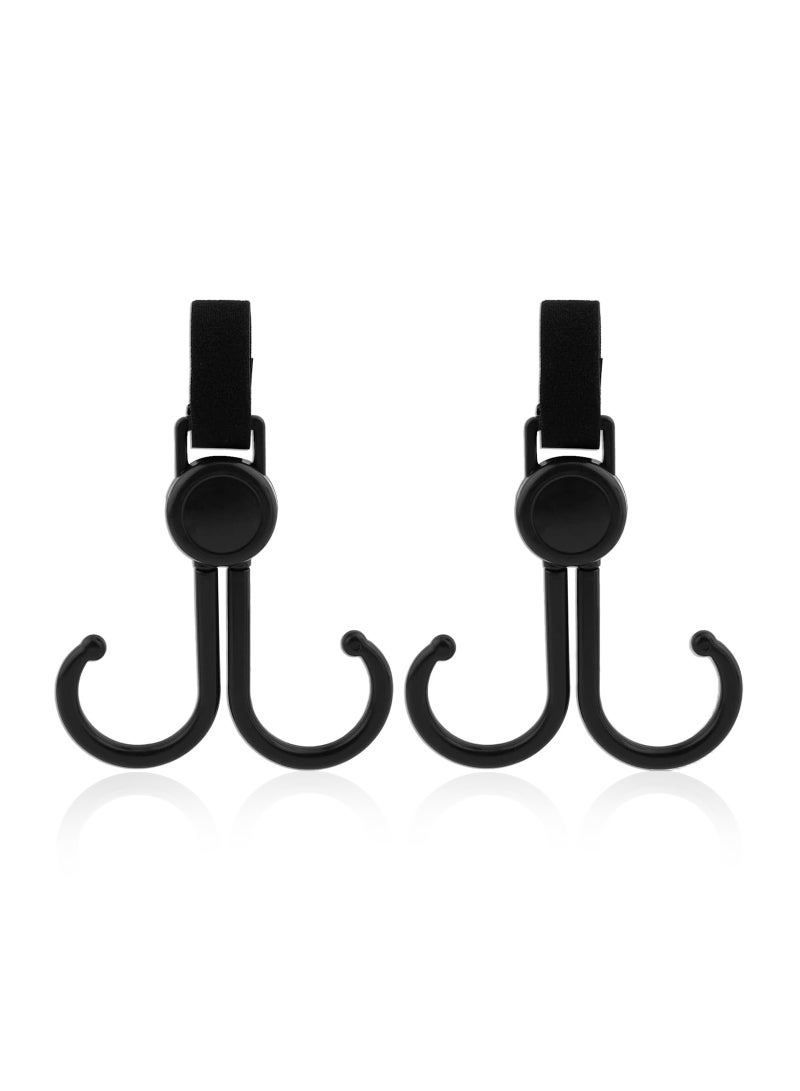 Sunveno 360° Rotatable and Adjustable Velcro Strap Universal Multipurpose Stroller Hooks (2Pcs) - Black - Image 2