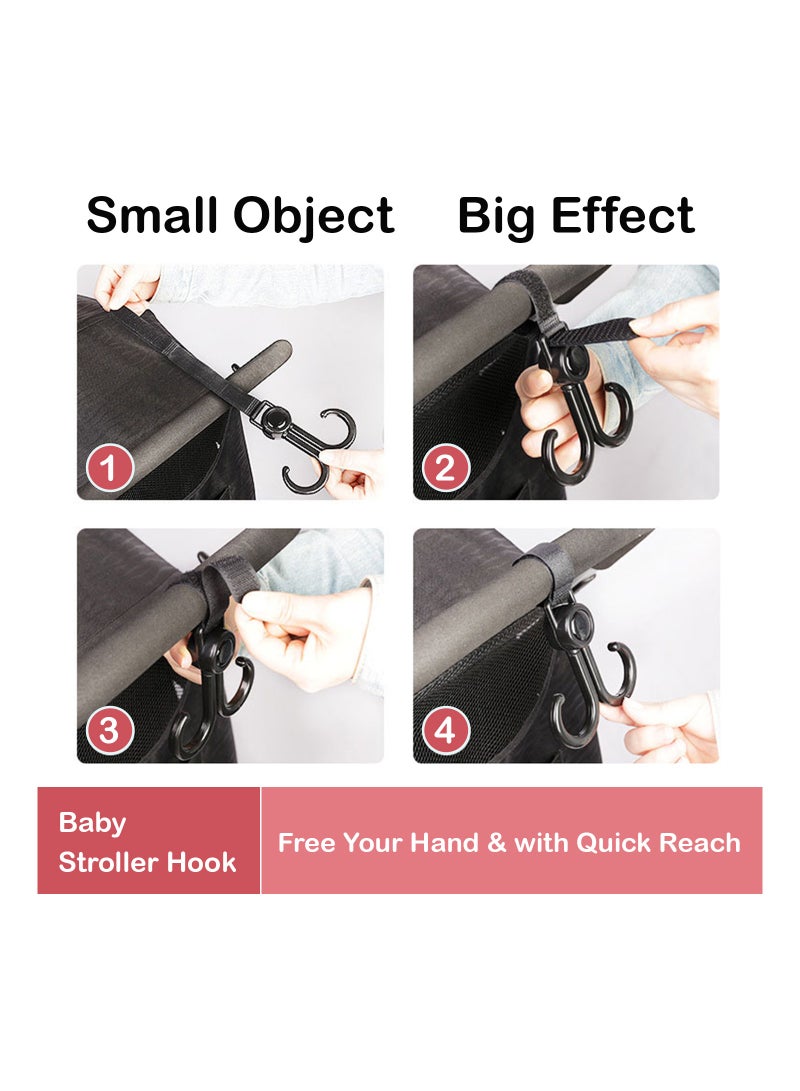 Sunveno 360° Rotatable and Adjustable Velcro Strap Universal Multipurpose Stroller Hooks (2Pcs) - Black - Image 5
