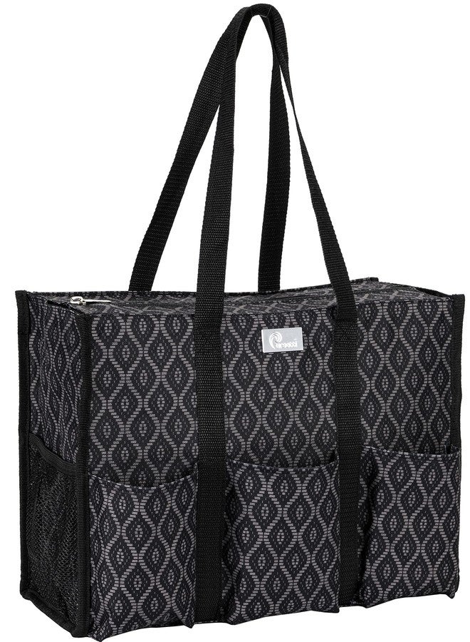Pursetti Utility Tote with Pockets & Compartments-Perfect Nurse Tote Bag, Teacher Bag, Work Bags for Women & Craft Tote (Black Trellis_Large) - Image 1