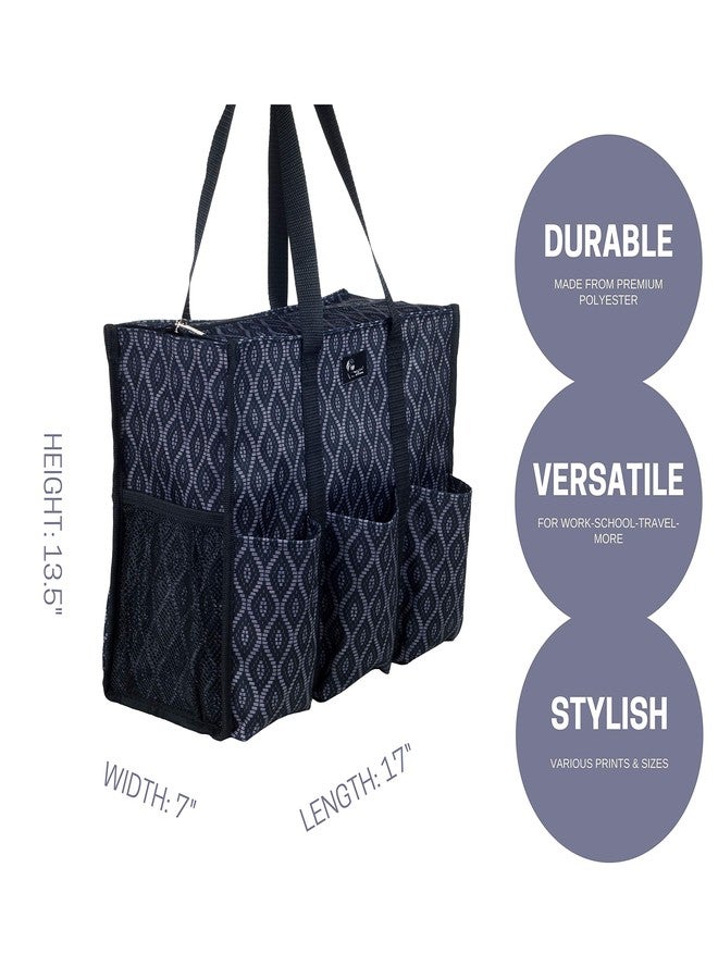 Pursetti Utility Tote with Pockets & Compartments-Perfect Nurse Tote Bag, Teacher Bag, Work Bags for Women & Craft Tote (Black Trellis_Large) - Image 2
