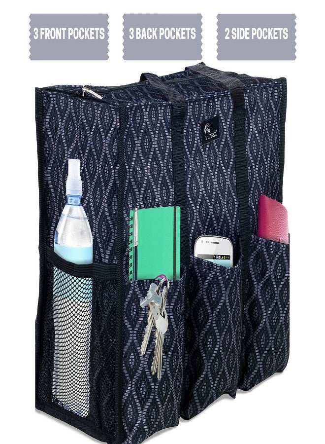 Pursetti Utility Tote with Pockets & Compartments-Perfect Nurse Tote Bag, Teacher Bag, Work Bags for Women & Craft Tote (Black Trellis_Large) - Image 3