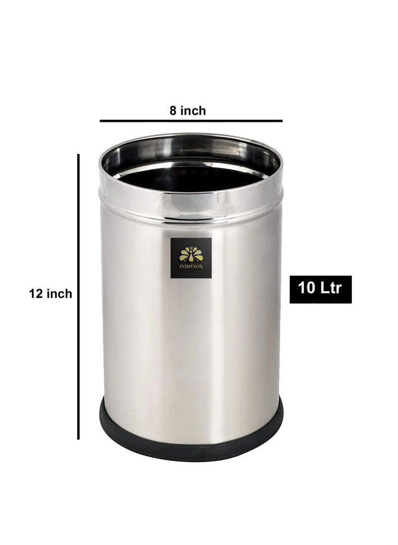 INDIINOX INDIINOX Stainless Steel DustbinWaste Bin Round Shape Open Dustbin for Multipurpos Office Kitchen Bathroom Modern Design PaperBin Solid Lightweght Dustbin 8inch X 12inch 10ltr  - Image 4