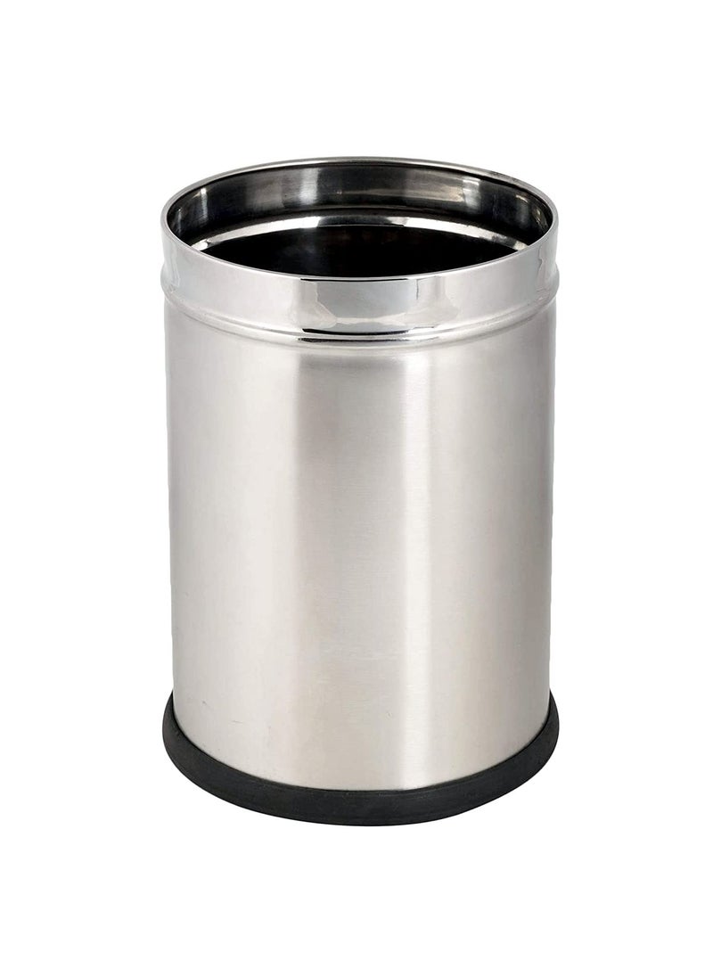 INDIINOX INDIINOX Stainless Steel DustbinWaste Bin Round Shape Open Dustbin for Multipurpos Office Kitchen Bathroom Modern Design PaperBin Solid Lightweght Dustbin 8inch X 12inch 10ltr  - Image 1
