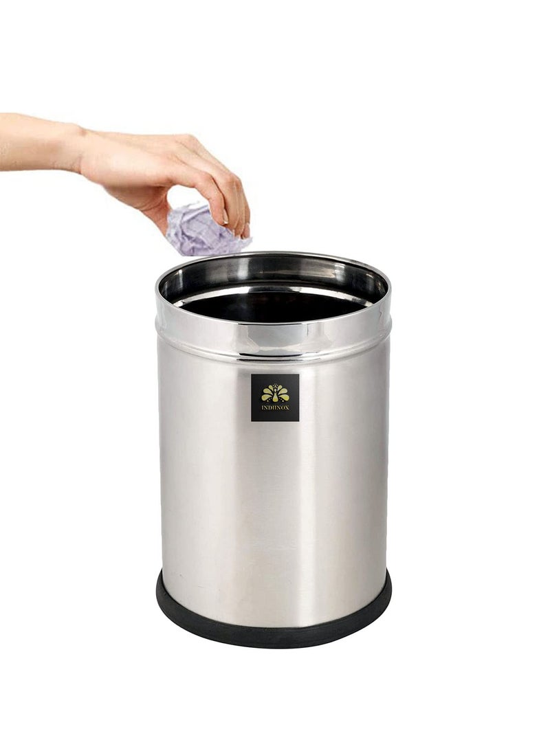 INDIINOX INDIINOX Stainless Steel DustbinWaste Bin Round Shape Open Dustbin for Multipurpos Office Kitchen Bathroom Modern Design PaperBin Solid Lightweght Dustbin 8inch X 12inch 10ltr  - Image 3