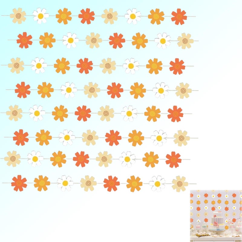 MANGO 8PCS Retro Daisy Hanging Banners  Groovy Themed Decorations for Baby Girls 1st 2nd Birthday  Vibrant Home  Classroom Festive Supplies - Image 2