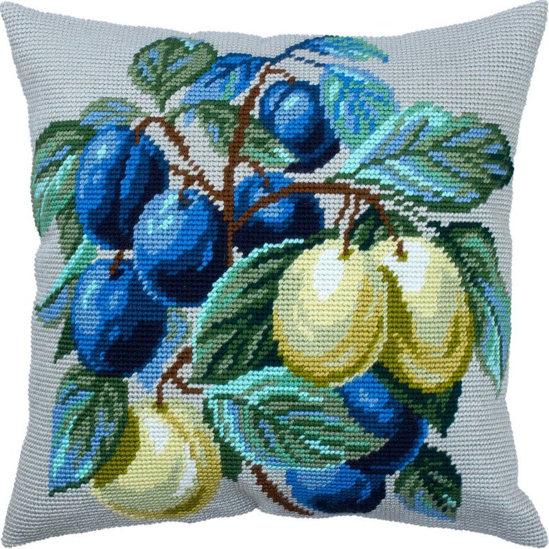 Brvsk Plum Branches. Needlepoint Kit. Throw Pillow 16×16 Inches. Printed Tapestry Canvas, European Quality - Image 1