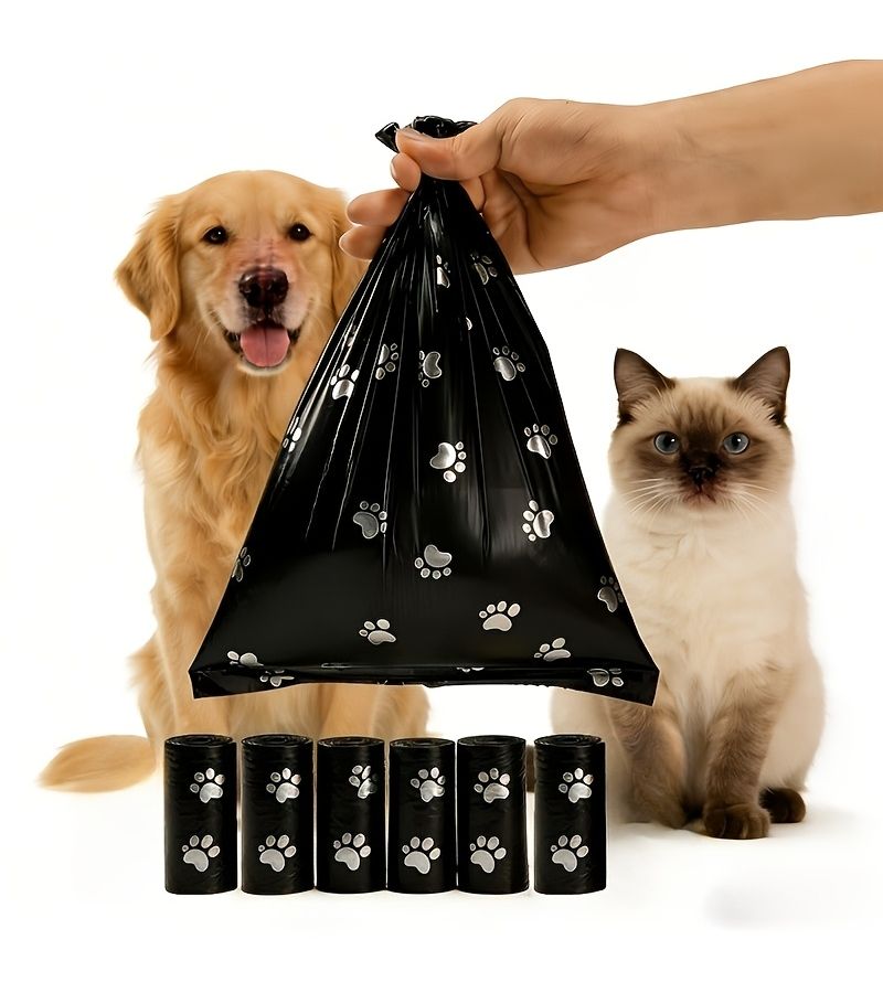 90 Bags Cat Paw Shape Thickened Leak Proof Pet Poop Bags Polyethylene Material Odor Sealed Easy Clean Cute Print Design Square Shape Suitable For Dogs Cats Compatible With Trash Can Dispensers Durable - Image 1